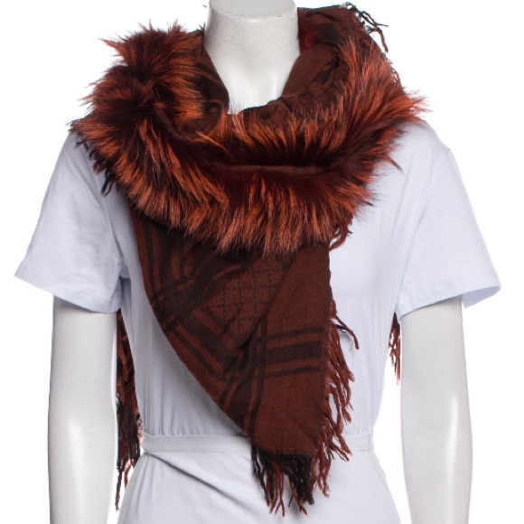 Gucci Fox Trim & Wool Scarf - Picture 1 of 3